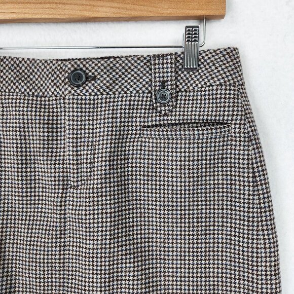Eddie Bauer Skirt Womens 2 Brown Blue Houndstooth Wool Blend Pencil Career - Picture 2 of 10